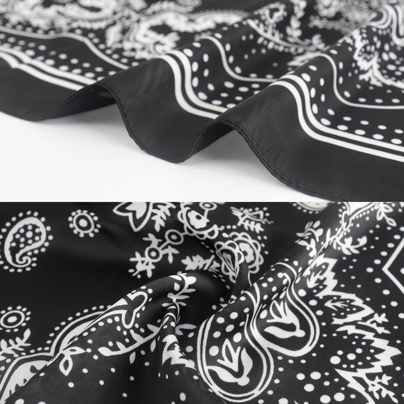 ⚡Men B-Black Necktie 27.5 Inches Cowboy Scarves Pocket Square Silk Bandanas - Picture 5 of 8